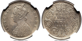 British India. Victoria 1/2 Rupee 1875-(c) MS61 NGC, Calcutta mint, KM472. A mint and date combination very seldom offered at this level and higher. H...