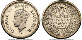British India. George VI Proof Restrike 1/4 Rupee 1938-(c) PR63 NGC, Calcutta mint, KM544, S&W-9.76. Reeded edge. Short trefoils on crown. HID09801242...