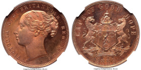 Cape of Good Hope. British Colony bronze Proof Pattern Penny 1889 PR64 Red NGC, KM-Pn1, Hern-C2. Plain edge, colons midway between words on obverse, s...