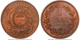 Orange Free State. Republic bronze Proof Pattern "Plain Shield" Penny 1888 PR64 Red and Brown NGC, Berlin mint, KMX-Pn7, Hern-O8. Predominantly flame-...