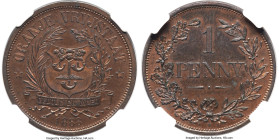 Orange Free State. Republic bronze Pattern "Elegant Shield" Penny 1888-V MS63 Red and Brown NGC, Berlin mint, KMX-Pn6, Hern-14A. Boasting ample underl...