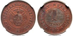 Transvaal. Republic bronze Pattern Penny 1874 MS62 Brown NGC, Brussels mint, KMX-Pn1, Hern-T22. A very scarce type and a covetable addition to any cab...