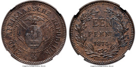 Transvaal. Republic bronze Mule Pattern Penny 1874 AU58 Brown NGC, Brussels mint, KMX-Pn2 (there, listed under South African Republic / ZAR), Hern-T23...