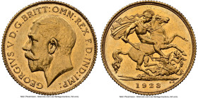George V gold Proof 1/2 Sovereign 1923 PR58 NGC, Pretoria mint, KM20, S-4010. Mintage: 655. A delightful specimen with only the slightest indication o...