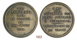 Apertura degli Stati Generali 1789, Parigi, Ottone 24,3g. Ø37,6mm. [2,7mm. VIVE/ LOUS XVI•/ POUR/ LE BONHUR/ DE SON PEUPLE/ 1789• Rv. 4 MAI/ 1789• / O...