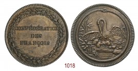 Confederazione dei francesi, 1790, Parigi, Æ 9,15g. Ø 34,7mm. [1,4mm. CONFEDERATION/ DES/ FRANÇOIS Serto di foglie di quercia. Rv. Uroboro con un pell...