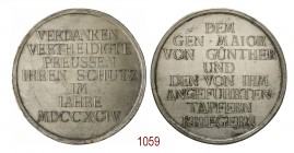 Omaggio al Generale di Brigata von Guenther 1794, Dresda, lamina d’argento su rame Ø71,9mm. [4,2mm. DEM/ GEN •MAIOR/ VON GUNTHER/ UND/ DEN VON IHM/ AN...