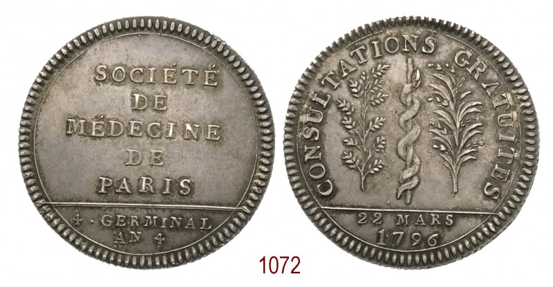 Società di Medicina di Parigi 1796, Parigi, AR 9,06g. Ø29,7mm. [1,2mm. Gettone. ...