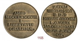 Governo di Mantova, Repubblica Cisalpina a Mantova 1797, Mantova, Bronzo 28,08g. Ø41,1mm. [3,3mm. Fusione. ANNO/ MDCCLXXXXVII/ I/ LIBERTATIS/ CISALPIN...