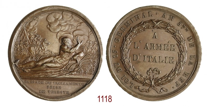 Passaggio del Tagliamento e presa di Trieste, 1797, Milano op. Lavy, Æ 28,02g. Ø...