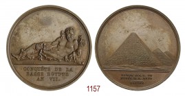 Conquista del basso Egitto 1798 (an VII), Parigi op. Brenet, Æ 18,38g. Ø33,0mm. [3,0mm. Il Nilo adagiato su letto a forma di Sfinge, a s. BRENET; in e...