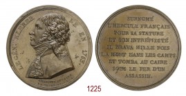 Assassinio del Generale Kleber al Cairo, 1800 (an 8), Parigi op. Lienard, Æ 15,19g. Ø32,4mm. [2,0mm. LE GÉN•RAL KLEBER/ NÉ EN 1753 Busto in uniforme a...