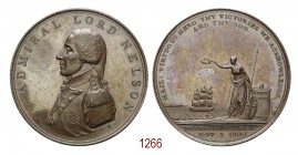 Ritorno dell'Ammiraglio Nelson in Inghilterra dall'Italia 1800, Londra op. Kempson, Æ 30,05g. Ø38,5mm. [3,6mm. ADMIRAL LORD NELSON, busto a s. in unif...