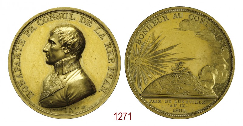 Pace di Luneville, 1801 (anno 9), Parigi op. Droz, bronzo dorato di zecca 67,26g...