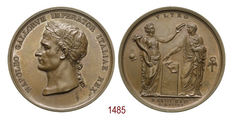 Napoleone I Incoronato Re d'Italia 1805, Milano op. Manfredini, Æ 31,29g. Ø42,0m...