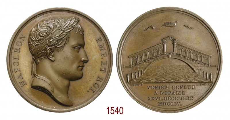 Venezia riunita all'Italia 1805, Parigi op. Andrieu & Brenet, Æ 37,87g. Ø40,4mm....