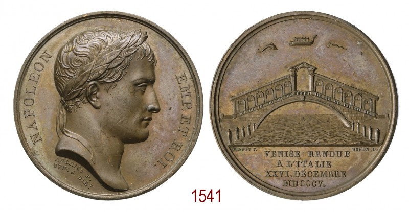 Venezia riunita all'Italia 1805, Parigi op. Andrieu & Brenet, Æ 37,48g. Ø40,5mm....