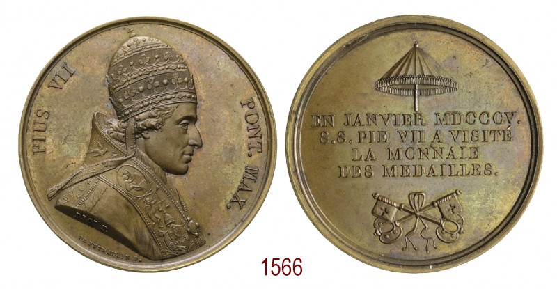 Pio VII visita la Zecca di Parigi, 1805, Parigi op. Droz, Æ 33,35g. Ø41,1mm. [3,...