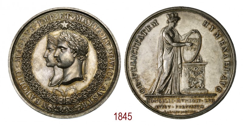 Nozze di Napoleone I e Maria Luigia 1810, Lione op. Mercier, AR 76,14g. Ø48,8mm....