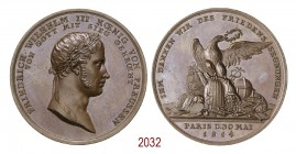 Pace di Parigi, 1814, Berlino op. Loos, Æ 24,88g. Ø36,5mm. [2,8mm. op. Loos, FRIEDRICH WILHELM III KŒNIG VON PREUSSEN• Busto laureato a d.; in alto, V...