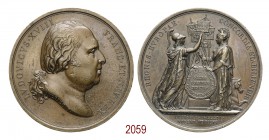 1)       Ristabilimento dell'Ordinamento Monarchico in Francia, 1815, Parigi op. Andrieu, Æ 63,43g. Ø50,3mm. [4,2mm. LVDOVICVS•XVIII FRANC•ET•NAV•REX ...