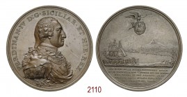 Ferdinando IV ritorna nel Regno di Napoli con l'aiuto degli Inglesi 1799, Birmingham, op. Conrad Henrich Kuchler (C•H•K•), Æ 53,45g. Ø48,3mm. [3,8mm. ...