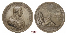 Ritorno di Ferdinando IV nel Regno di Napoli, 1799, Napoli op. D. Perger, Æ 126,01g. Ø71,8mm. [3,8mm. FERDINANDUS IV UTRIUSQUE SICIL REX P F A Busto c...