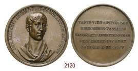 Medaglia in onore di Cristoforo Saliceti Governatore di Genova, 1805, Genova op. Vassallo, Æ 49,67g. Ø47,2mm. [4,5mm. CHR° SALICETI° SCIENTISSIMUS° BO...