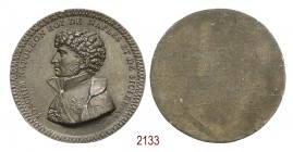 Omaggio a Gioacchino Murat 1808, Parigi, Metallo Bianco verniciato 35,07g. Ø42,4mm. [3,1mm. Placchetta Come precedente. Siciliano cfr. 61. Bramsen 728...