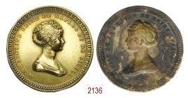 Maria Assunta Carolina Regina di Napoli e di Sicilia, 1808, Parigi op. Lienard, Æ dorato 5,24g. Ø44,2mm. [0,7mm. Placchetta. M • A • CAROLINE REINE DE...