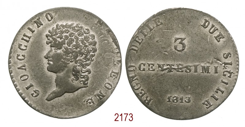 Prova in piombo del 3 Centesimi 1813, Napoli, Metallo Bianco 5,92g. Ø25,5mm. D/ ...