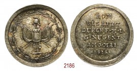 F.M.L.g. Nugent occupa Roma 1815, Berlino, AR 0,57g. Ø12,3mm. [0,8mm. Trofeo con elmo, corazza stante su quattro bandiere tra rami di alloro. Rv. ROM/...