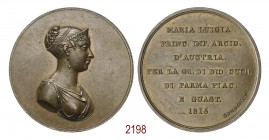 Maria Luigia d'Austria Duchessa di Parma, 1815, Parma op. Donaldi, Æ 28,89g. Ø40,1mm. [2,9mm. Busto di Maria Luigia volto a d., in tunica fermata da u...