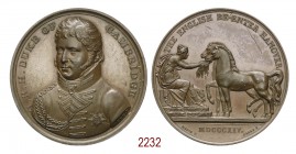 L'esercito inglese ad Hannover, 1814, Birmingham op. Webb & Barre, Æ 39,05g. Ø40,9mm. [3,9mm. H•R•H•DUKE OF CAMBRIDGE Busto di prospetto a s. in unifo...