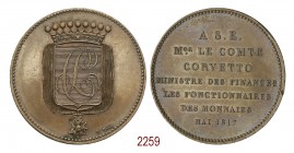Visita alla Zecca di Parigi di Luigi Corvetto Ministro delle Finanze modulo 5 franchi 1817, Parigi op. Tiolier, Æ 27,78g. Ø37,14mm. [2,97mm. Tiolier, ...