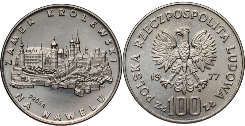 PRL, 100 złotych 1977, Zamek Królewski na Wawelu, PRÓBA, nikiel Nakład 500 sztuk...