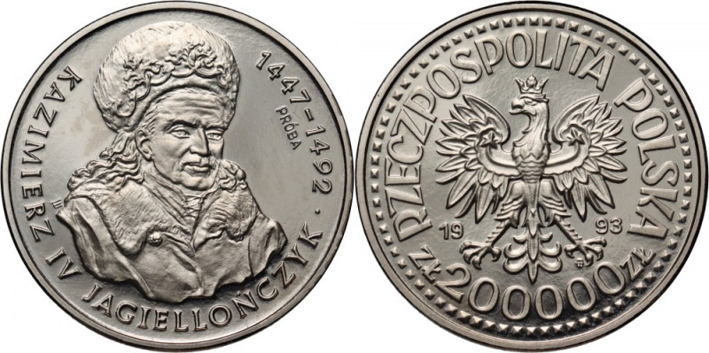 III RP, 200000 złotych 1993, Kazimierz IV Jagiellończyk (popiersie), PRÓBA, niki...