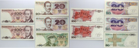 PRL, zestaw banknotów z lat 1982-1988, (5 sztuk) Emisyjne stany zachowania.