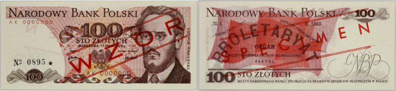 PRL, 100 złotych 17.05.1976, WZÓR, No. 0895, seria AK Numer 0000000. Bardzo ładn...