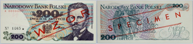 PRL, 200 złotych 25.05.1976, WZÓR, No. 1465, seria A Numer 0000000. Emisyjny sta...
