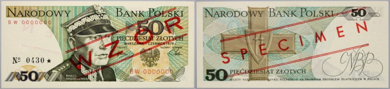 PRL, 50 złotych 1.06.1979, WZÓR, No. 0430, seria BW Numer 0000000. Pięknie zacho...