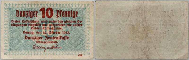 Wolne Miasto Gdańsk, 10 pfennige, 22.10.1923 Odmiana ze znakiem wodnym 'zygzaki'...