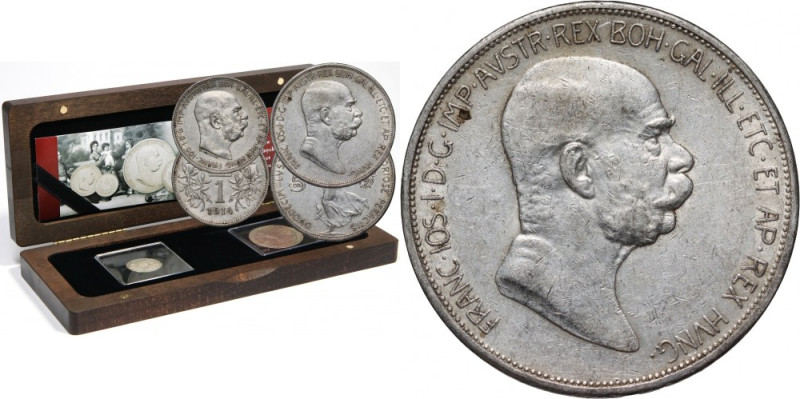 Austria, Franz Joseph I, set of coins from 1908-1914, (2 pieces) Coins in a case...
