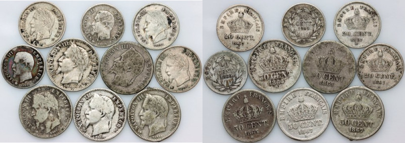 France, Napoleon III, set of coins from 1860-1867, (10 pieces) Silver, weight to...