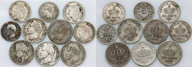 France, Napoleon III, set of coins from 1860-1867, (10 pieces) Silver, weight total 17,04 g. Srebro, waga łączna 17,04 g.