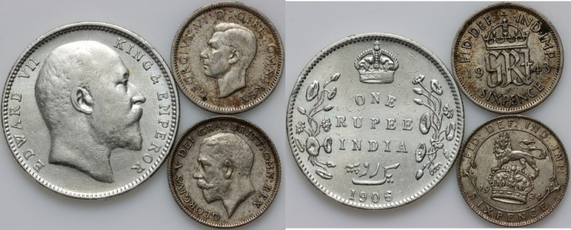British India, set of coins from 1906-1943, (3 pieces) Silver, weight total 17,2...