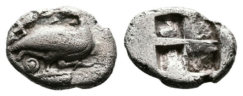 Macedon, Eion, c. 480-470 BC. AR Diobol (11 mm, 0,96 g.). Goose standing to righ...