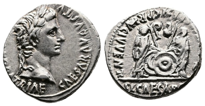 Augustus. 27 BC.- 14 AD. AR Denarius (18 mm, 3.94 g.). Lugdunum mint, struck 2 B...