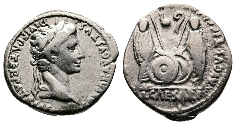 Augustus. 27 BC.- 14 AD. AR Denarius (19 mm, 3,76 g.). Lugdunum mint, struck 2 B...