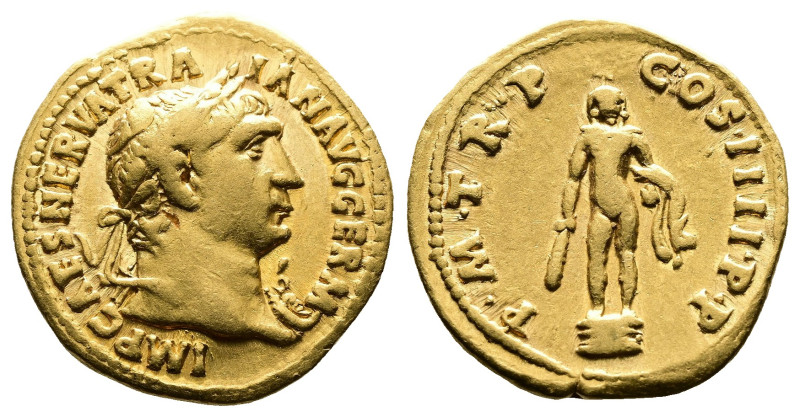 Trajan, 98-117 AD. Gold Aureus. (19 mm, 7,06 g.). Rome, 101-102 AD. IMP CAES NER...